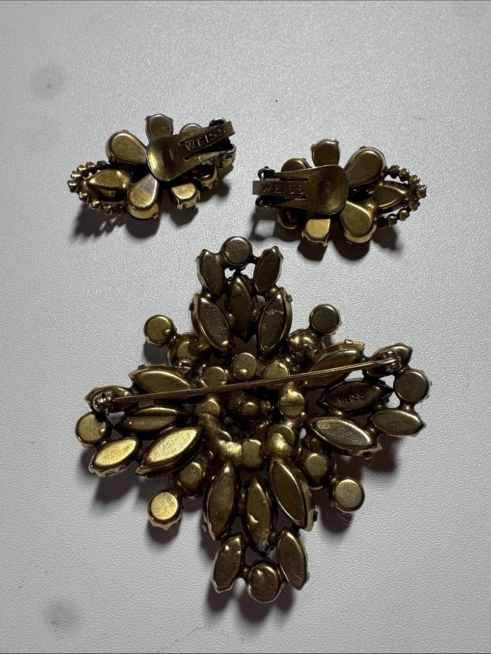 WEISS Aurora Borealis Rhinestone Brooch & Clip Earrings Set